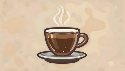 Obraz premium Steaming Coffee Cup Illustration on Saucer against Beige Background