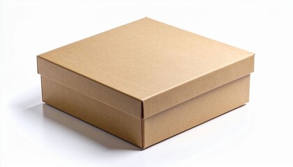 Square Kraft Paper Gift Box On White Background