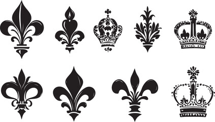 Collection of Eight Black and White Fleur de lis and Crown Designs © Forest.Rox