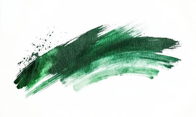 Abstract green paint smear with splatters on white background