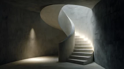 Fotobehang Trappen Dramatic concrete spiral staircase bathed in ethereal light in minimalist space  © Altair Studio