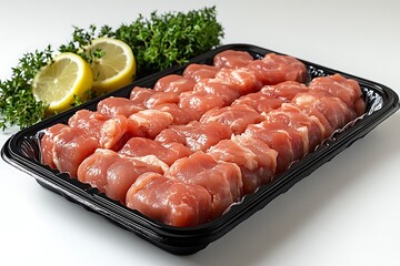 Fresh raw pork cubes ready for grilling