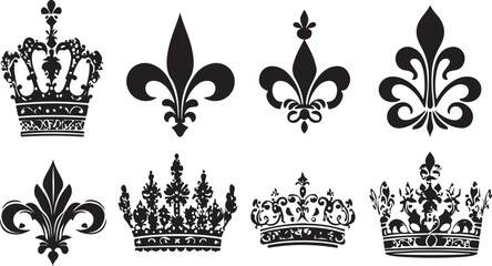Collection of Black and White Royal Crowns and Fleur de lis Designs © Forest.Rox