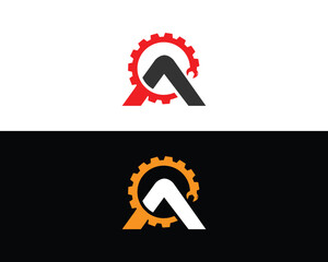 Modern letter a logo design with cogwheel and wrench vector template industrial branding