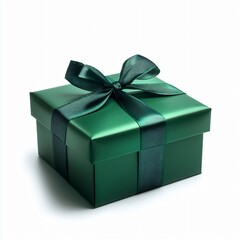 Obraz premium Emerald green gift box with ribbon isolated on white background conceptual product photography minimalistic style captivating visual appeal