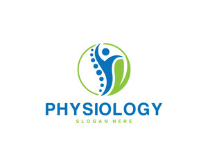 Physiology logo vector template with human silhouette and spine design for medical or healthcare company