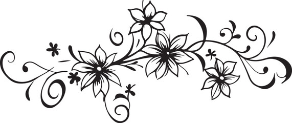 Elegant Black and White Floral Design Element with Swirls and Flowers for Wedding Invitations or Decorations