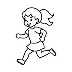 little girl running outline vector drawing 