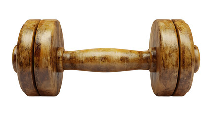 Antique Wooden Dumbbell Isolated on White Background for Fitness and Strength Training Enthusiasts