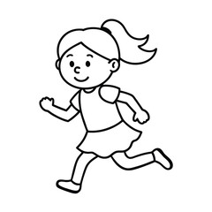 little girl running outline vector drawing 