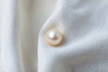 A single pearl with on textured white fabric