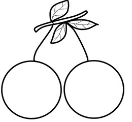 Simple Line Drawing of Two Cherries with Stem and Leaves, Coloring Page