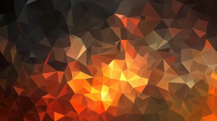 Abstract polygonal background with a fiery color scheme of orange brown and black geometric shapes