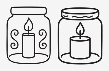 hand-drawn candle jar illustrations with different designs and orientations