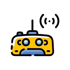 Cute RC Toy Remote Control Icon with Wireless Signal in Flat Color Style