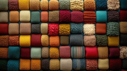 Colorful textile squares arranged in a grid pattern.