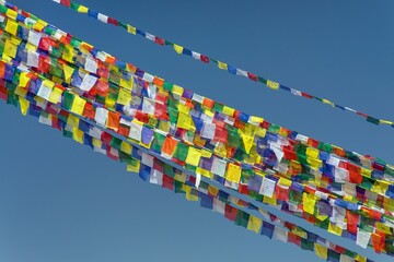 prayer flags near Bodhnath stupa Kathmandu buddhism