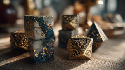 Set Of Decorative Polyhedral Dice For Tabletop Games