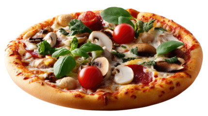 Delectable Pizza: A mouthwatering pizza is meticulously crafted with an assortment of fresh, colorful toppings.
