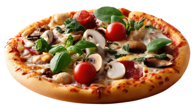 Delectable Pizza: A mouthwatering pizza is meticulously crafted with an assortment of fresh, colorful toppings.