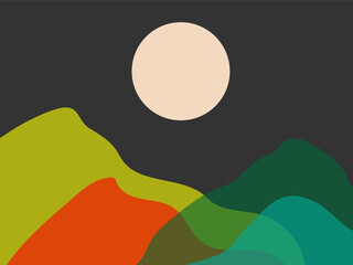 flat image of a mountain full of clear colors at night