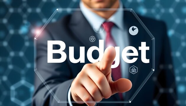 Budget planning strategies for business growth corporate office infographic digital space close-up financial management
