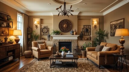 Cozy Brown Living Room with Armchairs