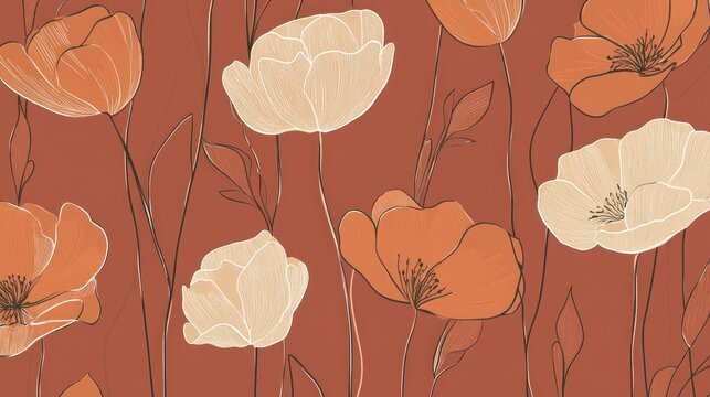 Rustic floral pattern in muted terracotta and cream