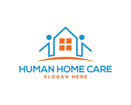 Human home care vector logo design template for healthcare and assisted living services brand identity minimalist style