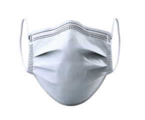 A white surgical mask with a white handle