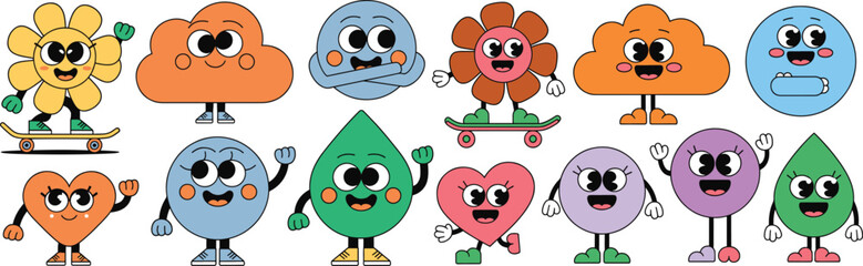 Cute colorful cartoon monster collection with funny faces and characters