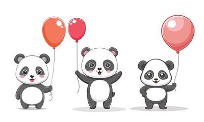 Adorable Panda Bears Celebrate with Colorful Balloons Joyful Party