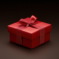 Obraz premium Elegant red gift box with a satin ribbon, perfect for celebrations and special occasions. Captures holiday and festive spirit.