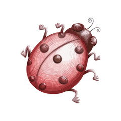 Cute Pastel Ladybug – Hand-Drawn Pencil Style Cartoon Bug for Kids. ladybug with soft red and pink hues drawn in a pencil-style cartoon look. This adorable bug is perfect for baby-themed designs, 