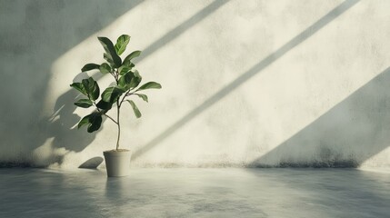 Bright and tranquil interior with smooth concrete flooring and a single potted plant creating a serene atmosphere in minimalist design