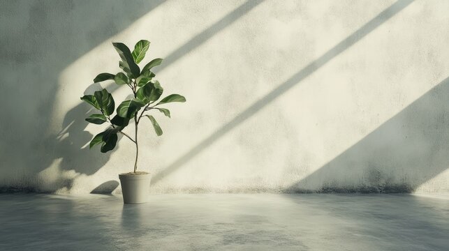 Bright and tranquil interior with smooth concrete flooring and a single potted plant creating a serene atmosphere in minimalist design