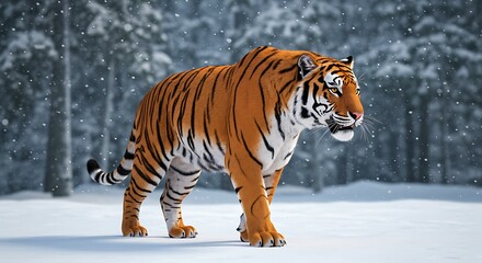 Obraz premium Majestic Siberian Tiger Walking in Snowy Winter Forest