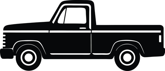 Classic American Pickup Truck Silhouette Bold Black Outline for Patriotic Designs