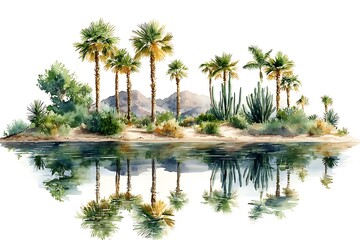 Obraz premium Serene oasis palm trees reflecting in calm water