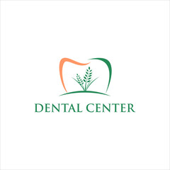 Fototapeta premium Green Nature Dental Logo. Modern Minimalist Tooth and Leaf Icon for Dentist Clinic Branding. Clean Oral Health Symbol for Medicine, Implant, Hygiene, Treatment, and Creative Dental Care Vector Templat