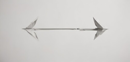 Two origami arrows, opposing directions, stark white backdrop,  minimalism,  design