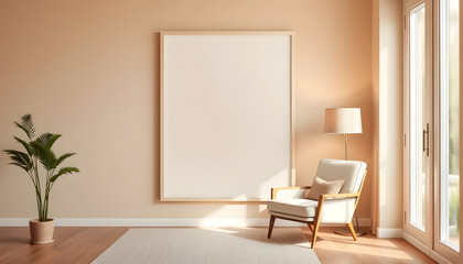 Artistic home decor inspiration modern living room empty canvas cozy environment bright viewpoint minimalist concept