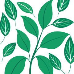 Elegant Green Leaf Seamless Pattern in Minimalist Style.