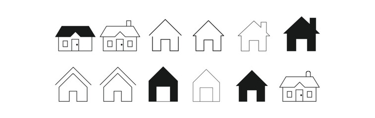  Collection of Home Icons. Vector web home icon, building symbol. House. Vector Building Illustration