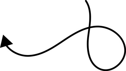 Hand drawn arrows. Hand drawn freehand different curved lines, swirls arrows. Curved arrow line. Doodle, sketch style. Isolated Vector illustration.