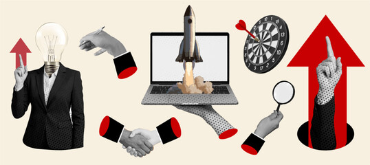Creative Business Growth and Innovation Concept Collage.