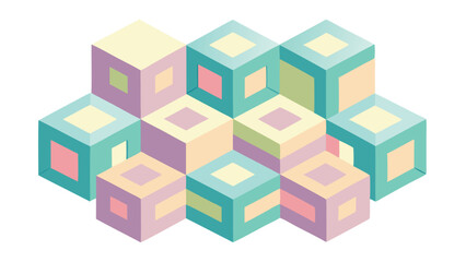 Isometric Cubes in Pastel Colors on White Background.