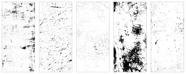 Vertical grunge texture backgrounds. One color - black. Set of three different rectangle backdrops