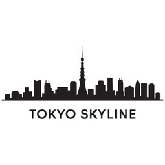 Obraz premium Tokyo city skyline horizontal banner. Black of Tokyo city, Japan. Vector template for your design. Vector black silhouette. with white background