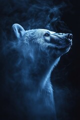 Mysterious white bear emerging from the darkness in a dark background animal photography ethereal environment close-up view nature's majesty
